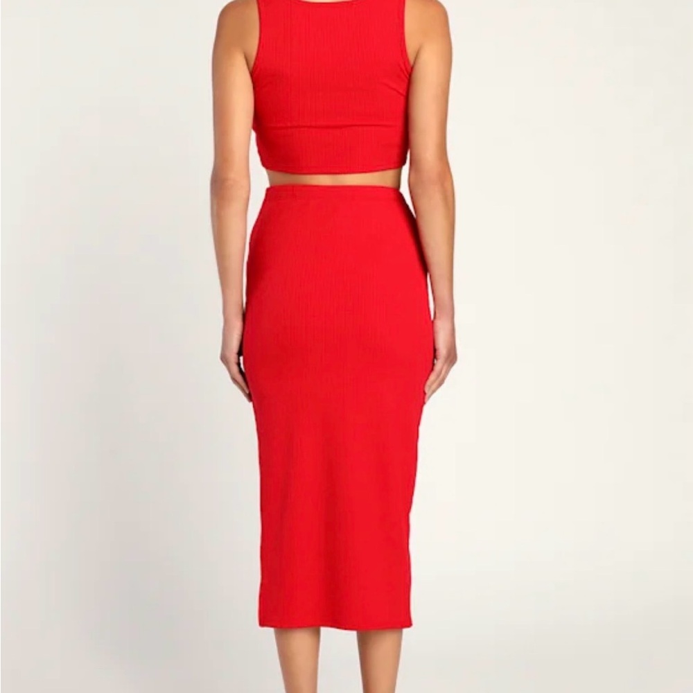 NWT! Lulus Make My Move Red Ribbed Twist-front Two-piece Midi Dress - Picture 4 of 16